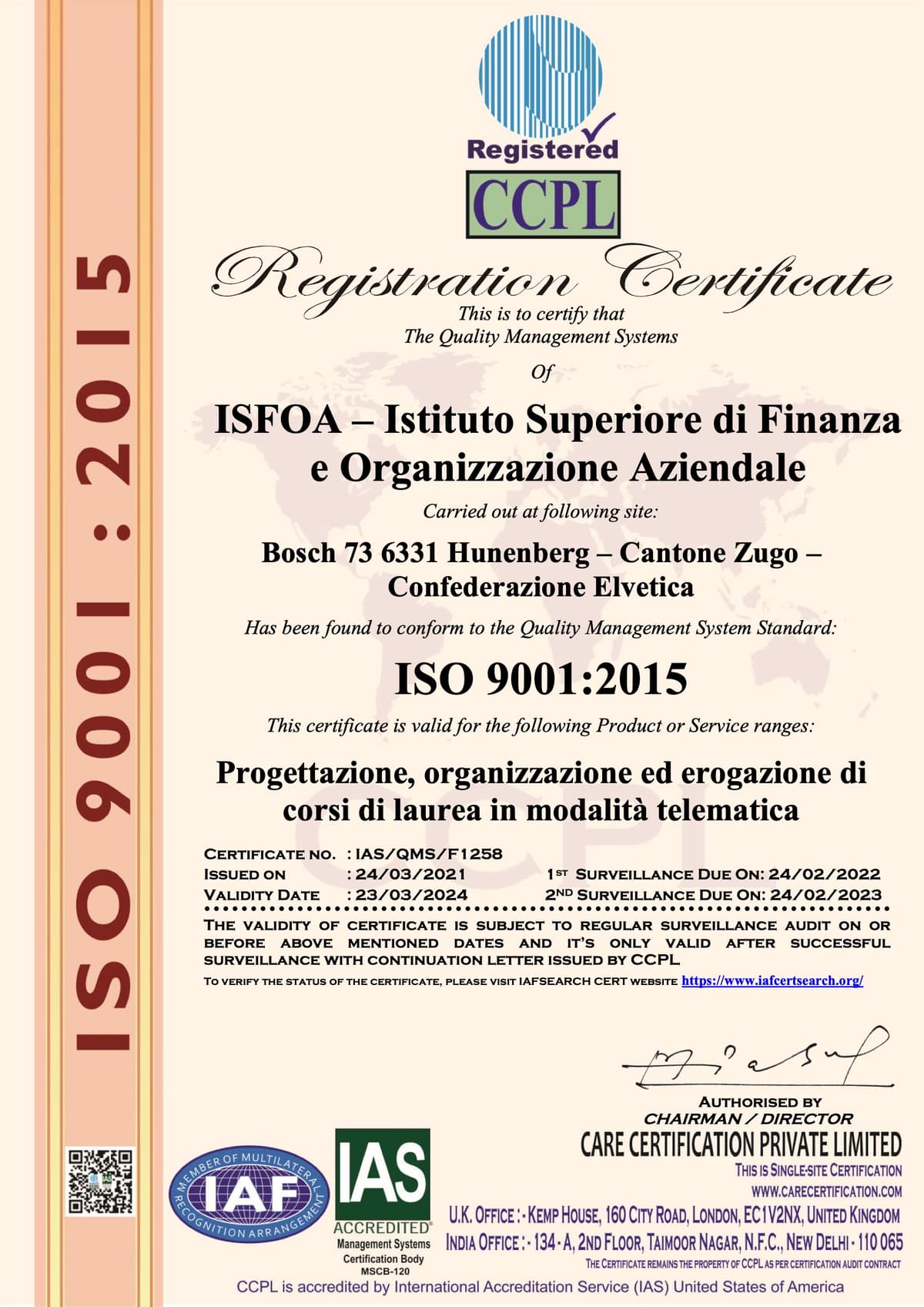 Certificazione UNI EN ISO 9001:2015 — Sistemi di Gestione per la Qualità